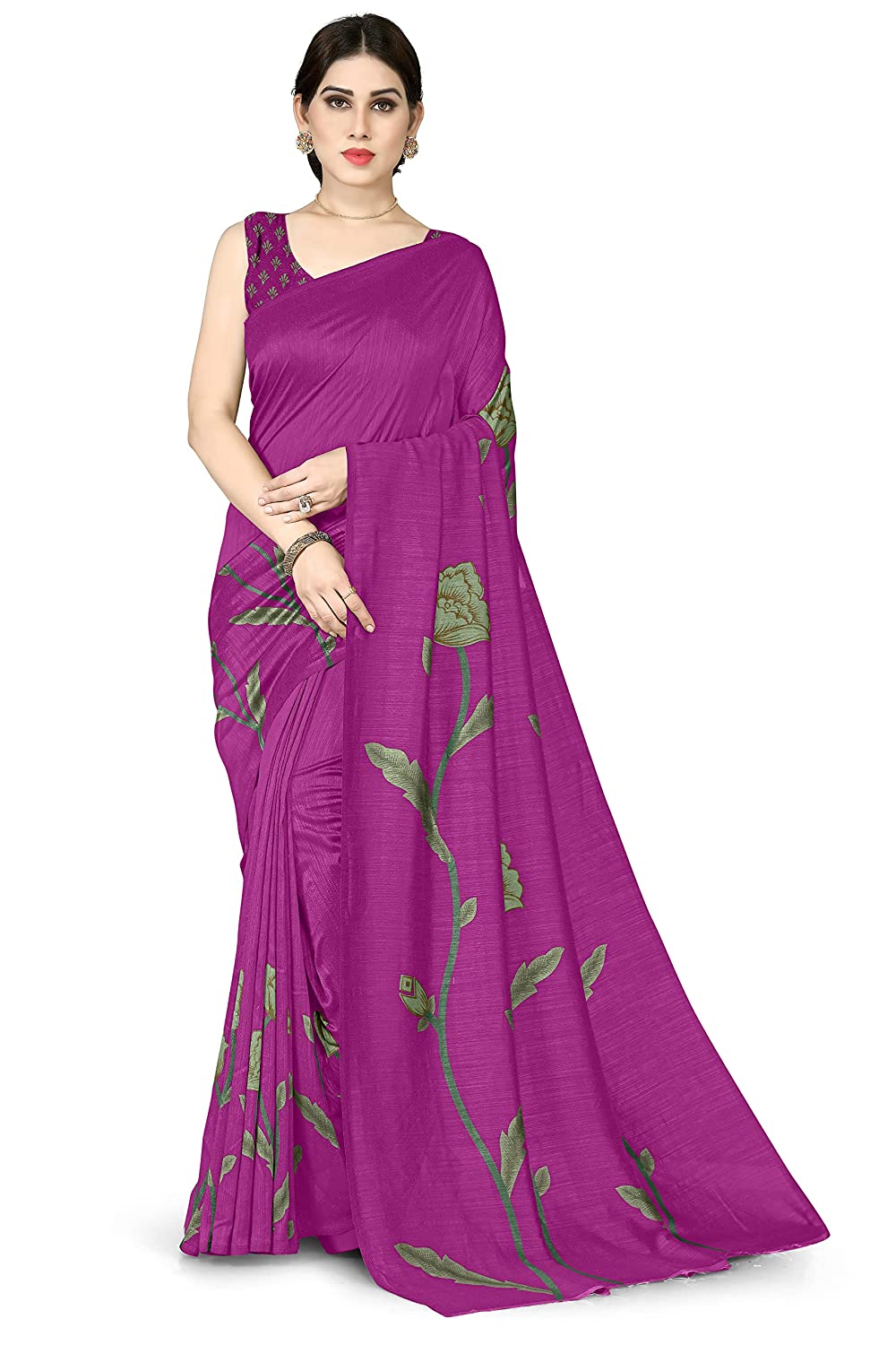 Mirchi Fashion Women's Pink Vichitra Silk Stylish Floral Printed Saree | Grocsy