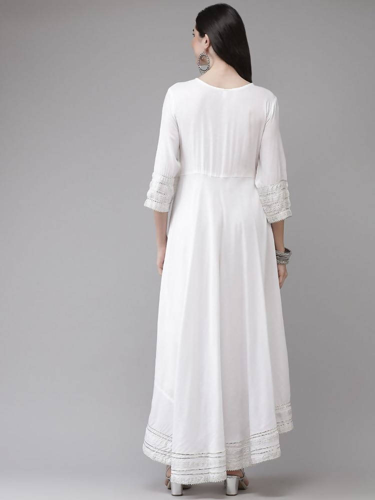 Yufta White Embroidered Ethnic Maxi Dress | Grocsy