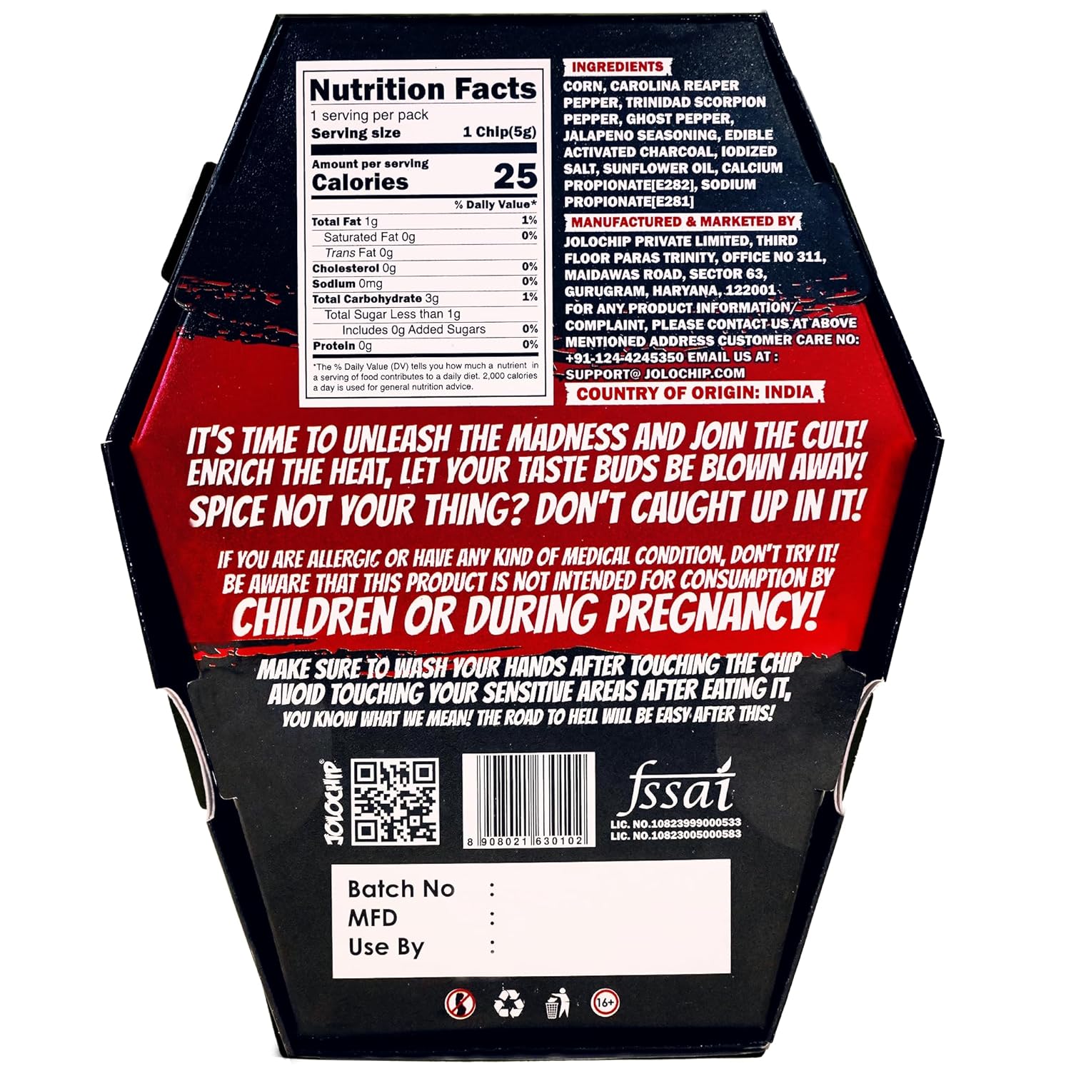 Jolochip LastChip-Challenge (Pack of 1) | Extreme Spicy Tortilla Chip | Hottest Chip in the World | Ultimate Hot Snack | 5 Grm | Grocsy