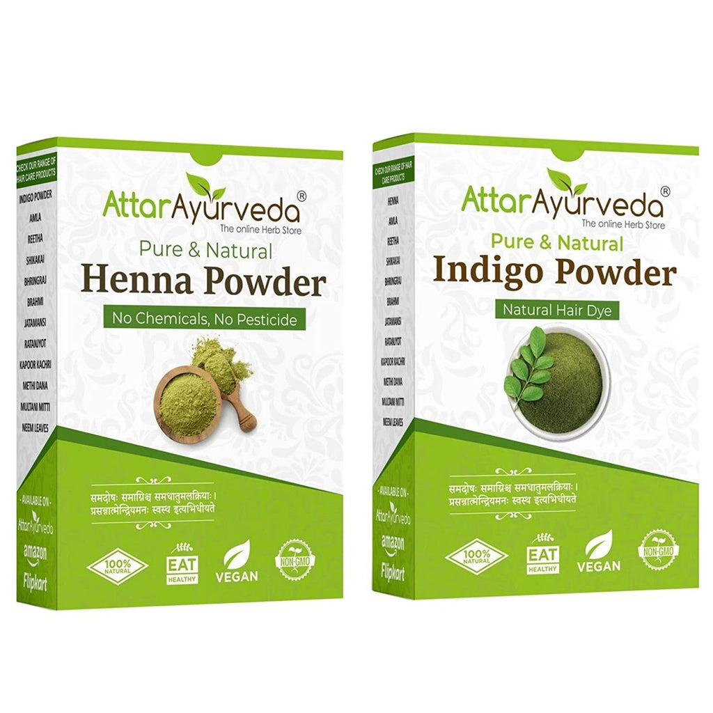 Attar Ayurveda Henna Powder, Indigo Powder Combo Pack | Grocsy