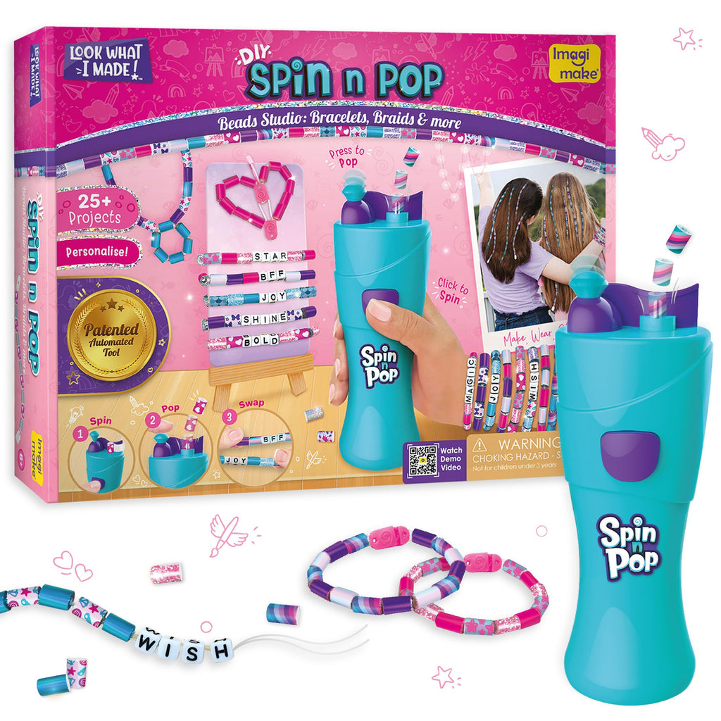 Imagimake Spin n Pop : DIY Bracelets Braids & More | Patented Electric Bracelet Maker | DIY Craft Kits for Girls Ages 8-13 | Create 25+ Accessories for Girls 10-12 | Teenage Girl Gift Ideas | Grocsy