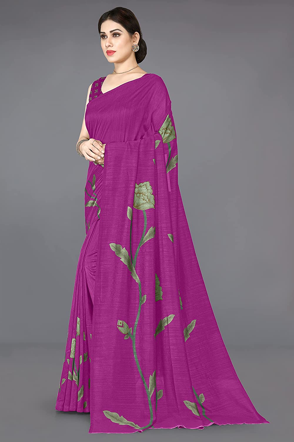 Mirchi Fashion Women's Pink Vichitra Silk Stylish Floral Printed Saree | Grocsy