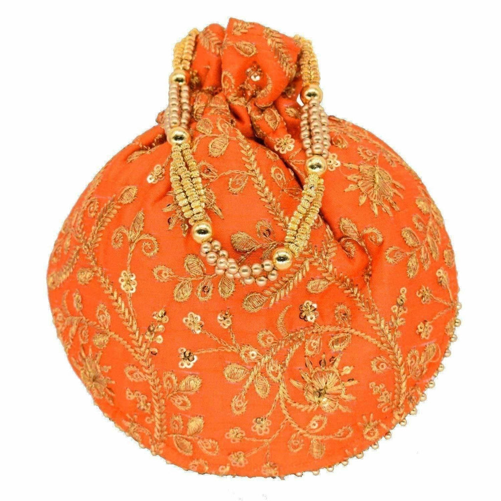 Ethnic Clutch Silk Potli Batwa Pouch Bag with Metal Bead work Gift | Grocsy
