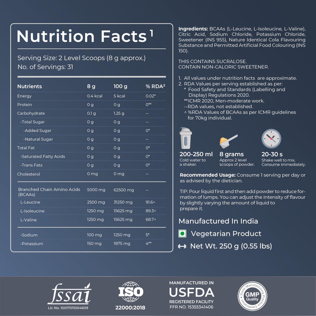Nutrabay Gold BCAA 2:1:1 with Electrolytes - Cola | Grocsy