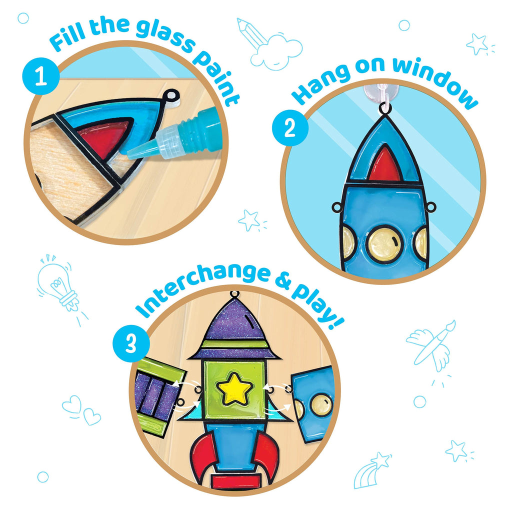Imagimake Window Art for Kids - Rocket | Suncatcher Kits for Kids, Arts and Crafts for Ages 6-8 | Birthday Gifts for 5 6 7 8 9 10 11 12 Years Old Boys & Girls | Grocsy