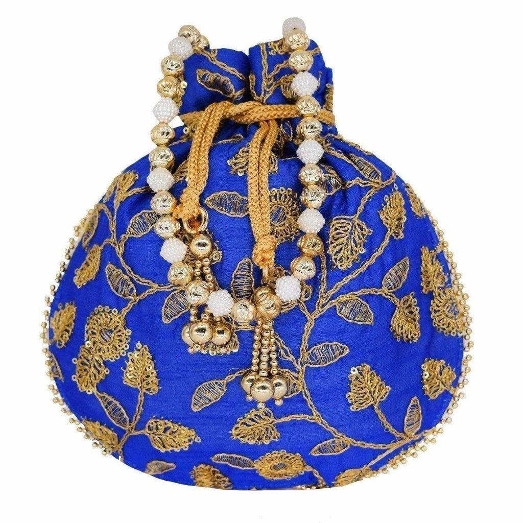 Ethnic Silk Potli bag Clutch Batwa Pouch with Embroidery and Metal Bead work Gift For Women | Grocsy