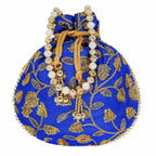 Ethnic Silk Potli bag Clutch Batwa Pouch with Embroidery and Metal Bead work Gift For Women | Grocsy