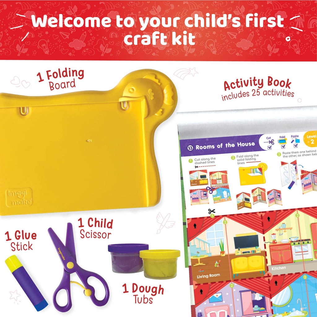 Imagimake My First Craft Kit | 25 Craft Activities in Scissor Skills Activity Book | Toddler Arts and Crafts for Kids Ages 3,4,5,6 | Toddler Girls Toys | Perfect Gifts for 3 Year Old Girl and Boy | Grocsy