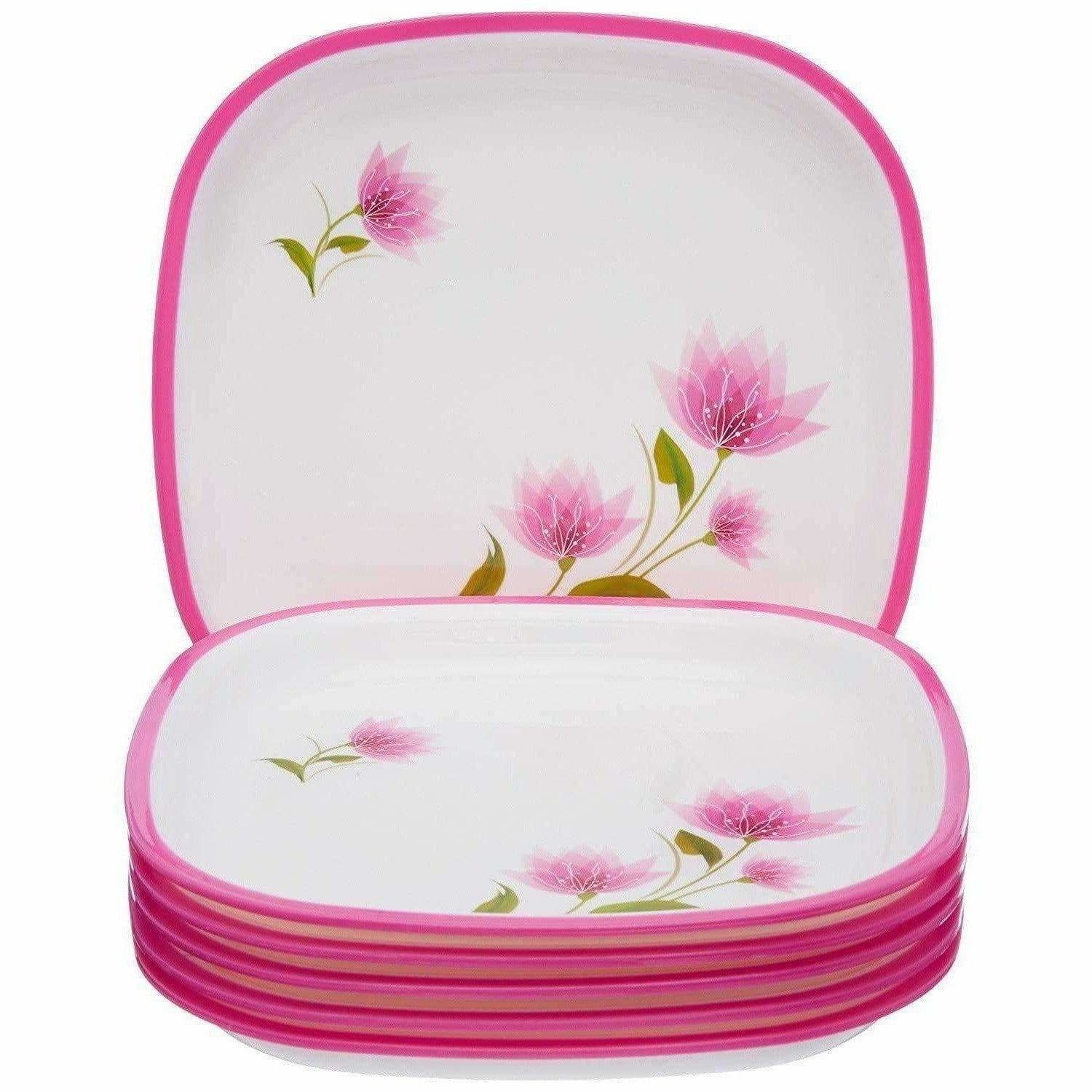 Pink Color Square Quarter Plate Set - 6 Plates Set | Grocsy