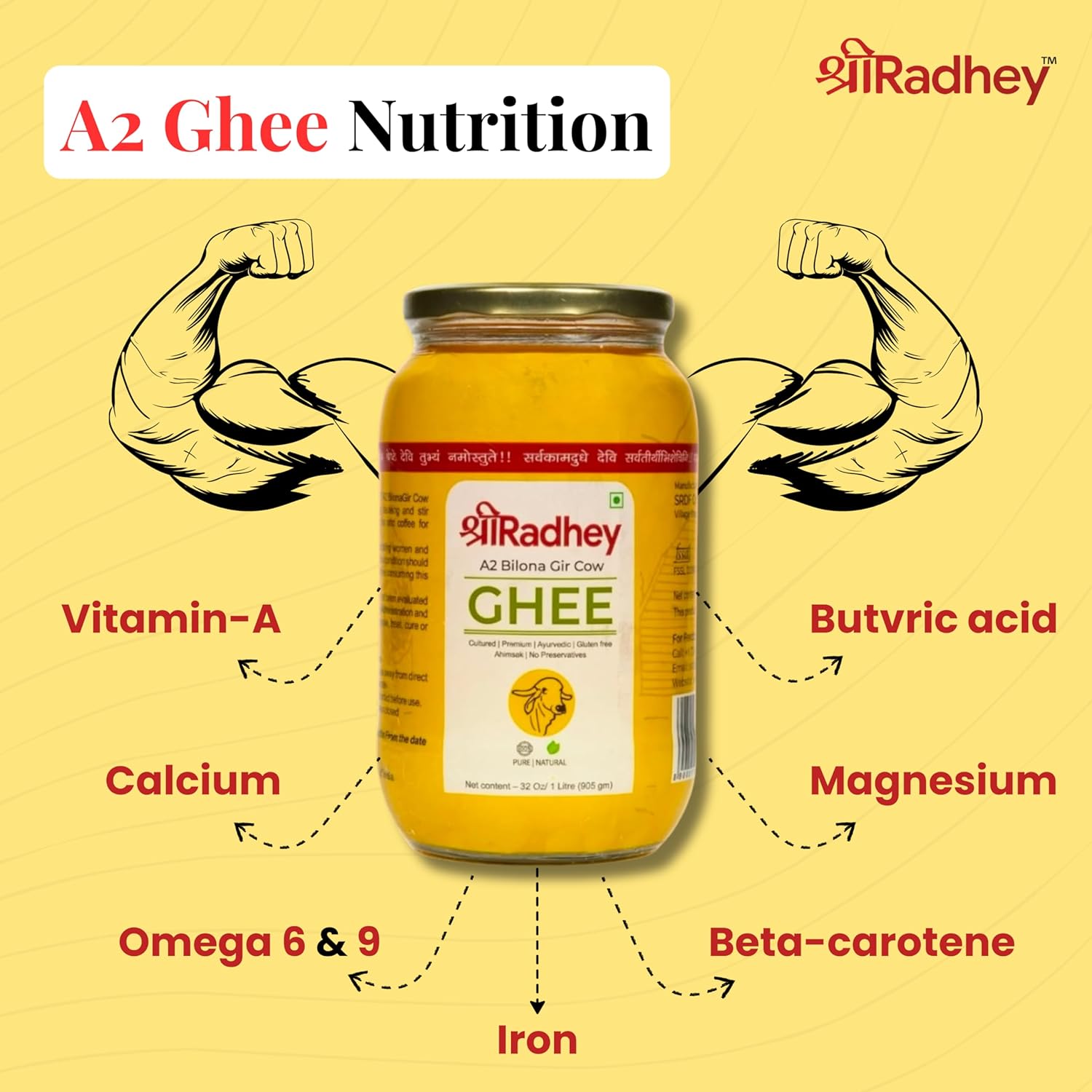 Shreeradhey A2 Bilona Gir Cow Ghee | Bilona Ghee 100% Pure | Churned From Curd | Homemade Organic Authentic Cow Ghee