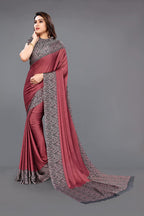 Mirchi Fashion Women's Pink & Black Printed Chiffon Saree | Grocsy