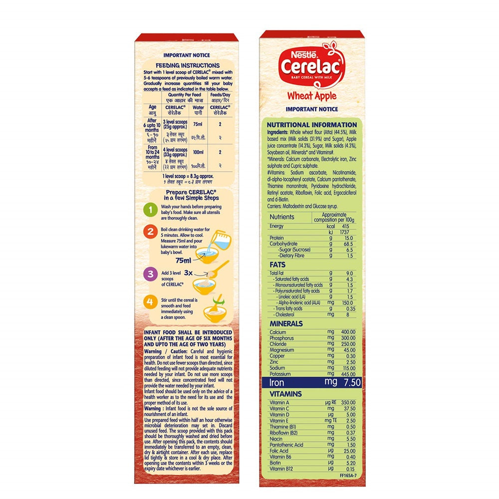 Nestle Cerelac Baby Cereal With Milk - Wheat Apple | Grocsy