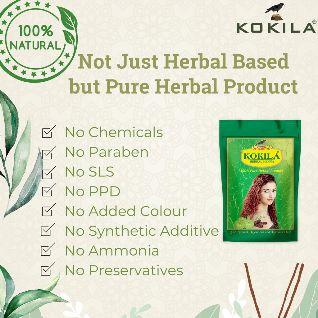 Kokila 100% Natural & Herbal Henna Mehandi Powder With 6 Ayurvedic Herbs, Organic Hair Colour | Grocsy