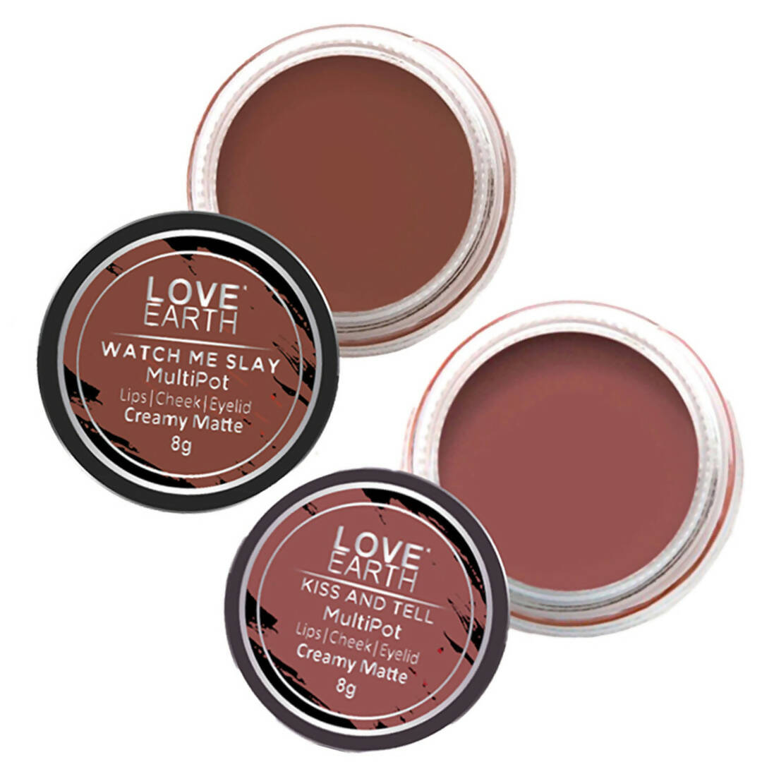 Love Earth Lip Tint & Cheek Tint Multipot Combo (Mauvish Pink & Caramel Brown) | Grocsy