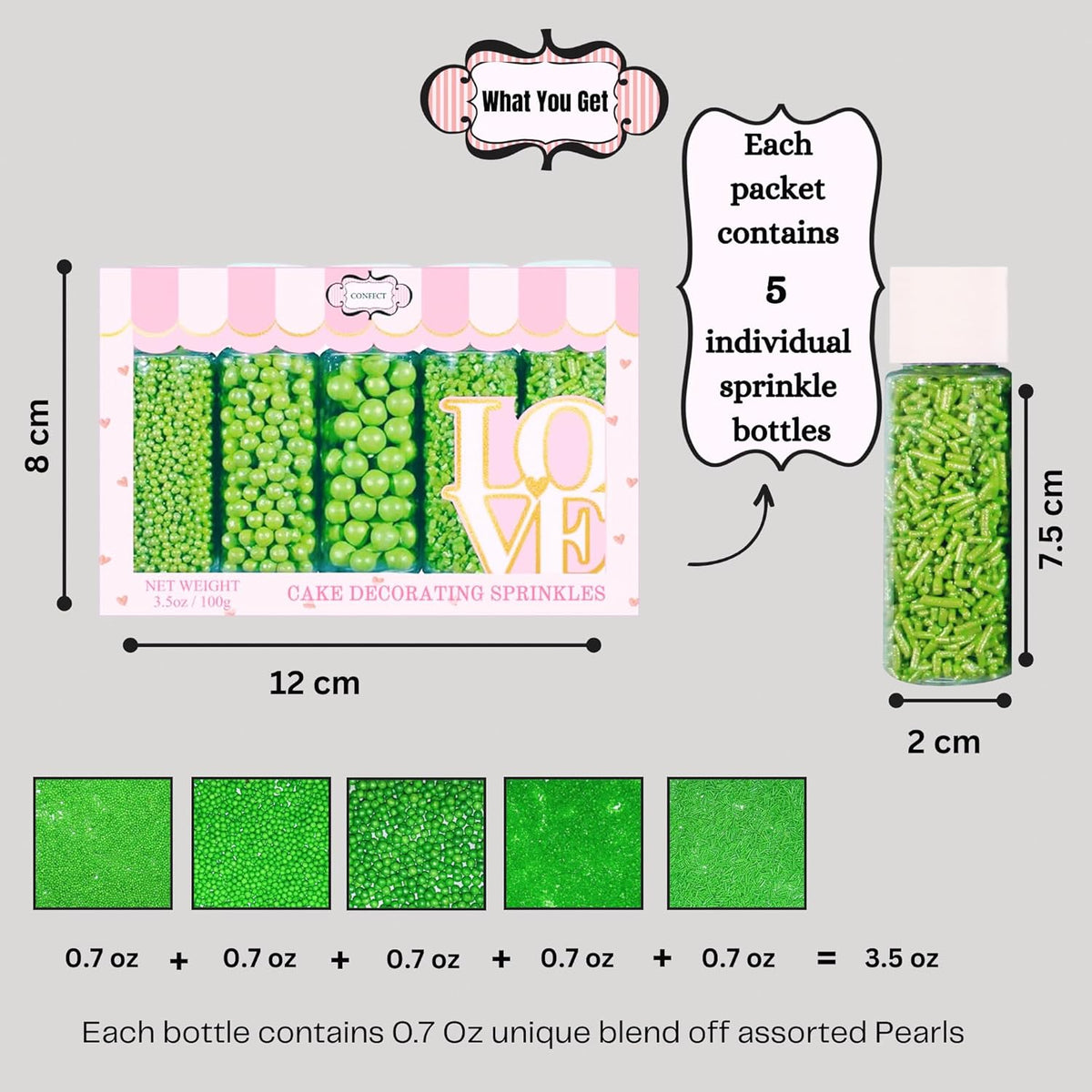Confect Sprinkles for Cakes & Cupcakes Decoration | USP-11(Pea Green) | Grocsy