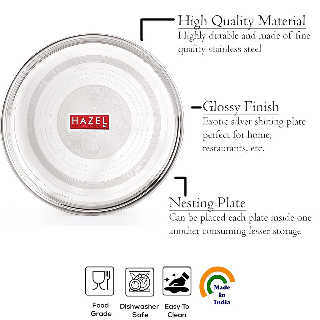 HAZEL Stainless Steel Plate Set for Dinner Launch, Set of 2, 28.5 cm, Medium | Grocsy
