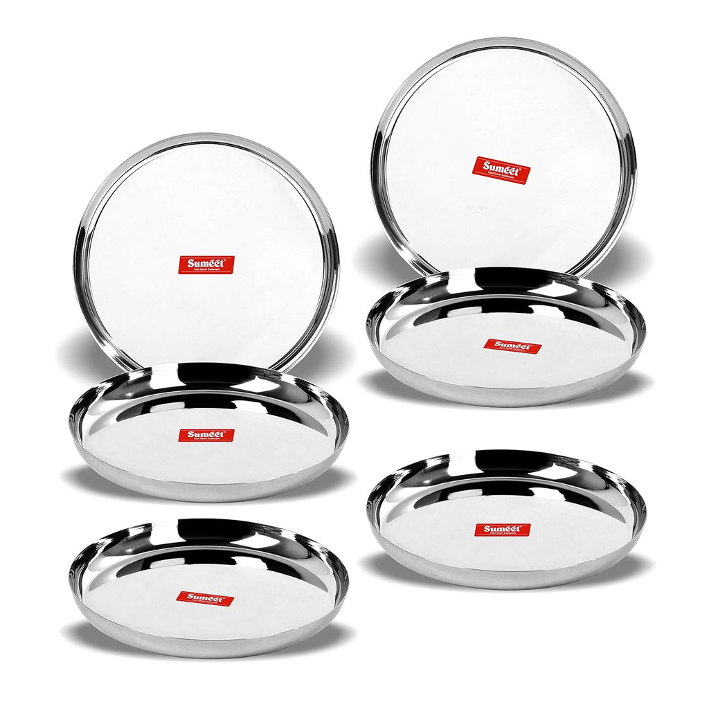 Sumeet Stainless Steel Plates - Set of 6, Silver | Grocsy