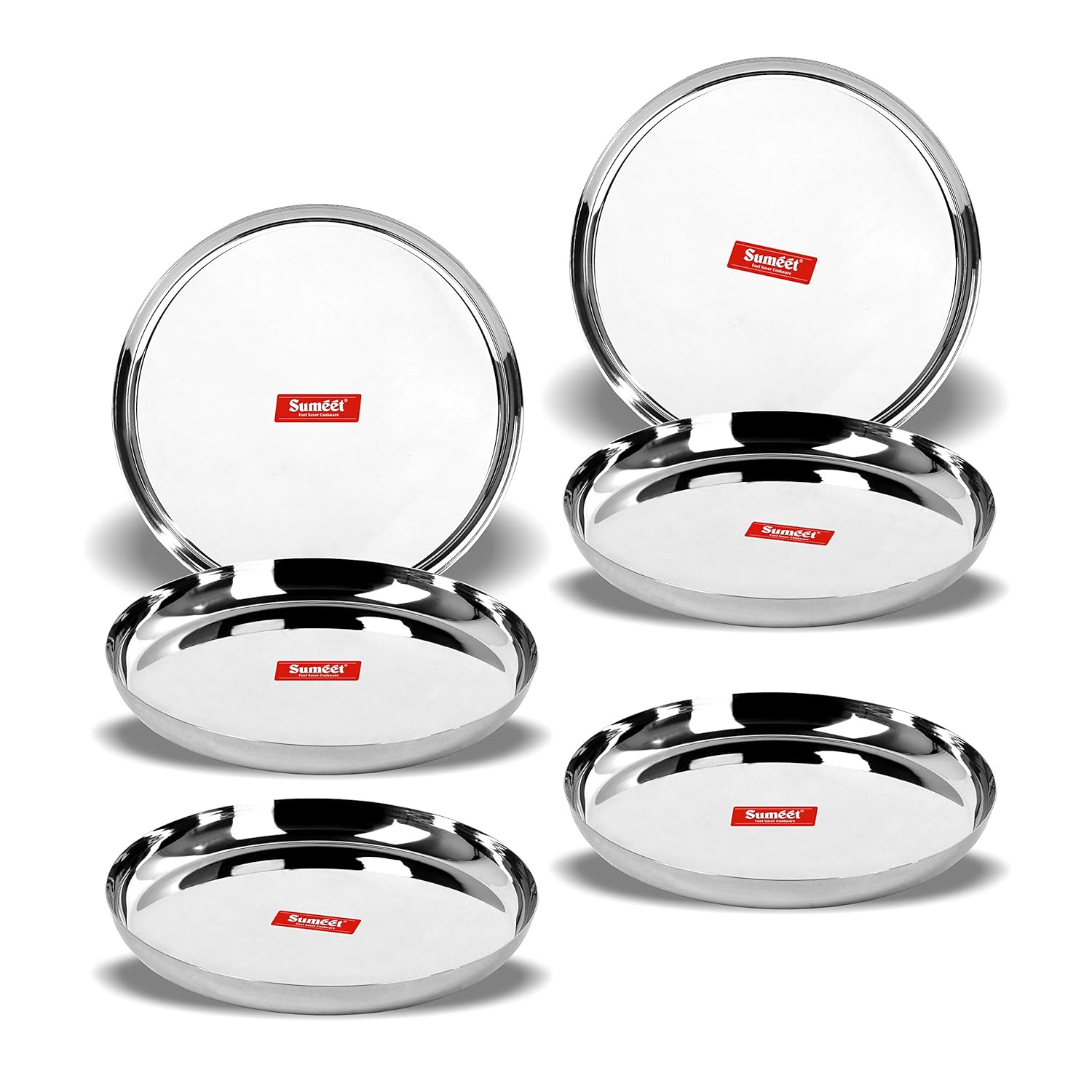 Sumeet Stainless Steel Plates - Set of 6, Silver | Grocsy
