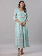 Juniper Women Sky Blue Chiffon Dobby Printed Maxi Dress | Grocsy