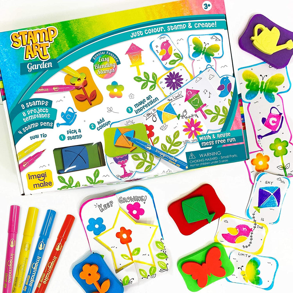 Imagimake Stamp Art - Garden - Stamps for Kids with Easy Blending Pens | Arts and Crafts for Kids Ages 3-5 | 3 to 5 Year Old Girl Gifts & Boy Gifts | Coloring Set | Grocsy