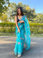 Vamsee Sky Blue Organza Saree | Grocsy