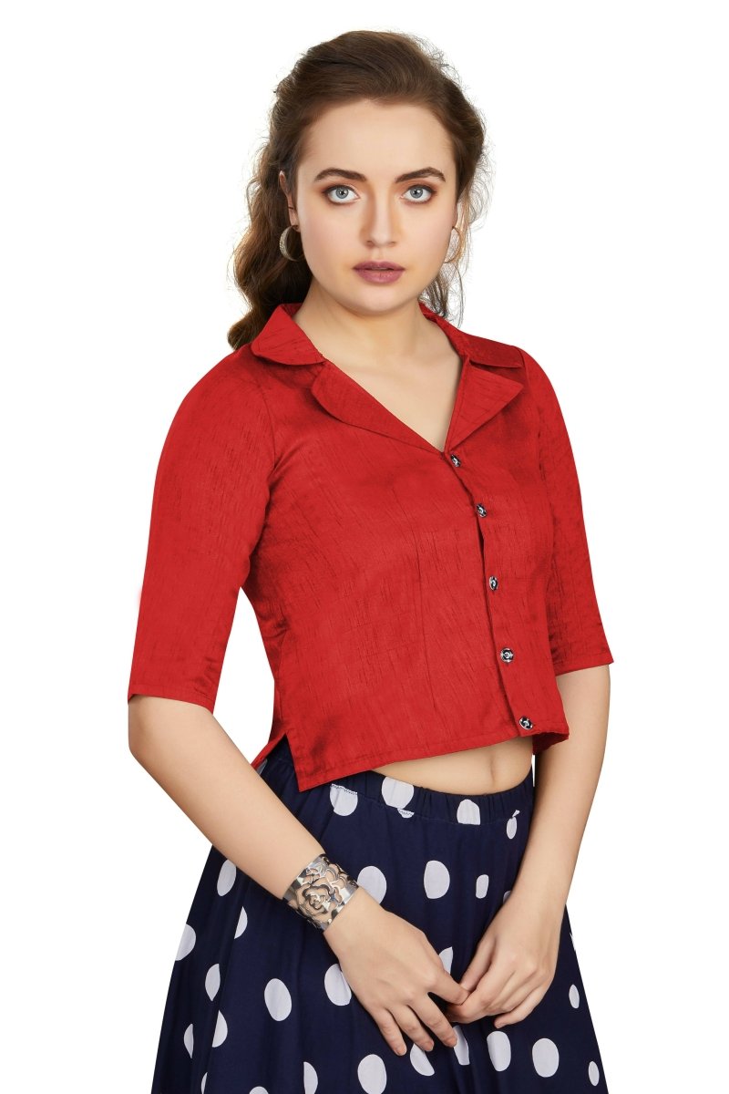Aastha Fashion Women's Women's Red Art Silk Button Readymade Blouse | Grocsy