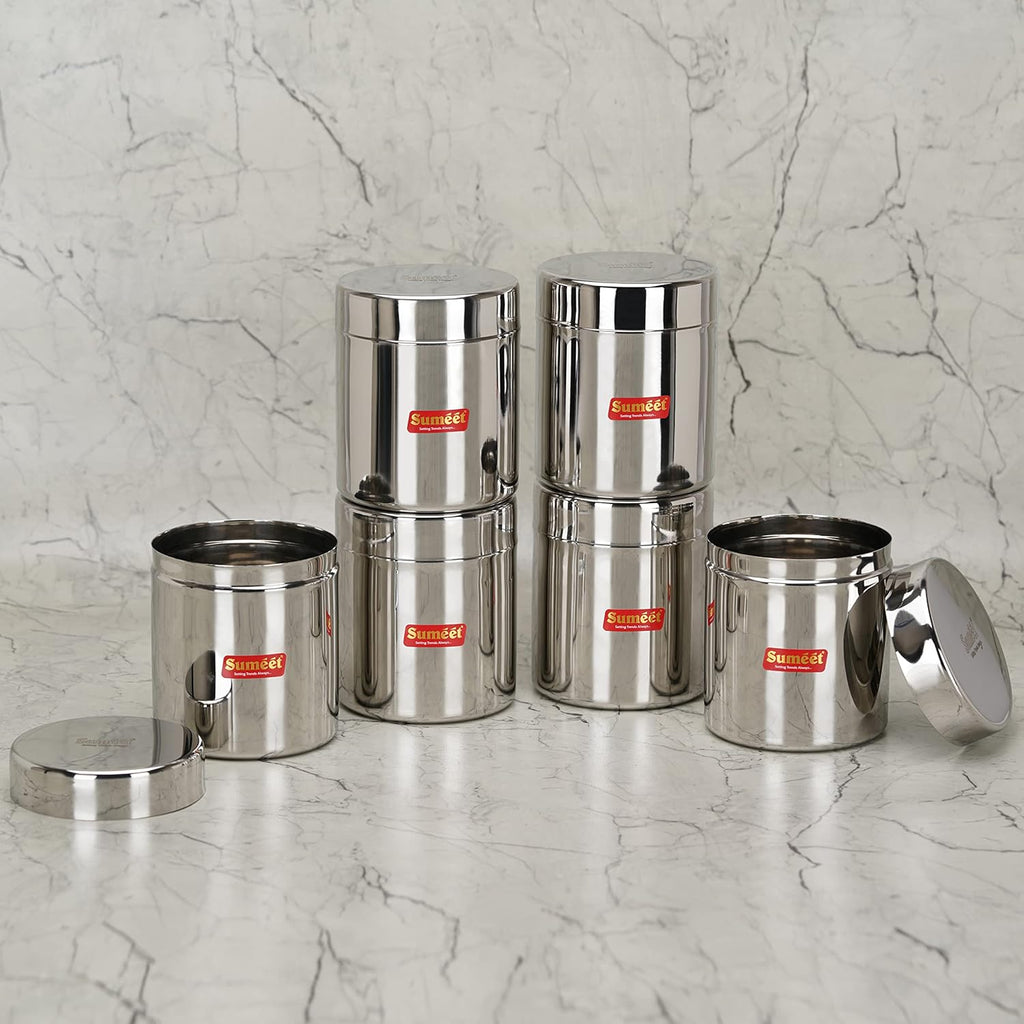 Sumeet Stainless Steel Small Canisters/Jars/Ubha Dabba/Storage Containers set of 6Pcs, 750 ML Capacity Each | Grocsy