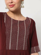 FIORRA Women's Maroon Poly Crepe Flared Kurta With Dupatta | Grocsy