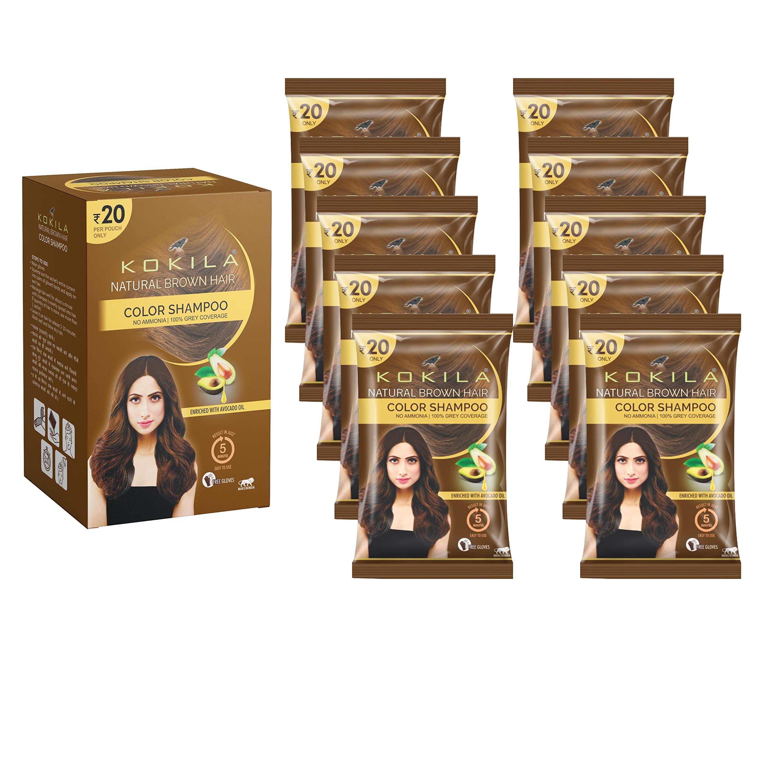 Kokila Unisex Hair Color Shampoo Enriched With Almond Oil In Just 5 Minute, Long | Grocsy