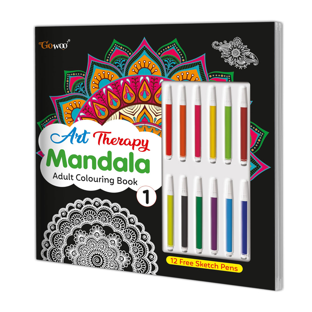 Art Therapy Mandala Adult Colouring Book 1: Mandala Colouring Book, Adult Coloring Book Kit With 12 Sketch Pens, Fun For Adults, Relaxing Coloring Workbook | Grocsy