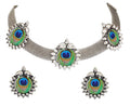 Silver-Plated Alloy Epoxy Peacock Oxidised Necklace - The Pari | Grocsy