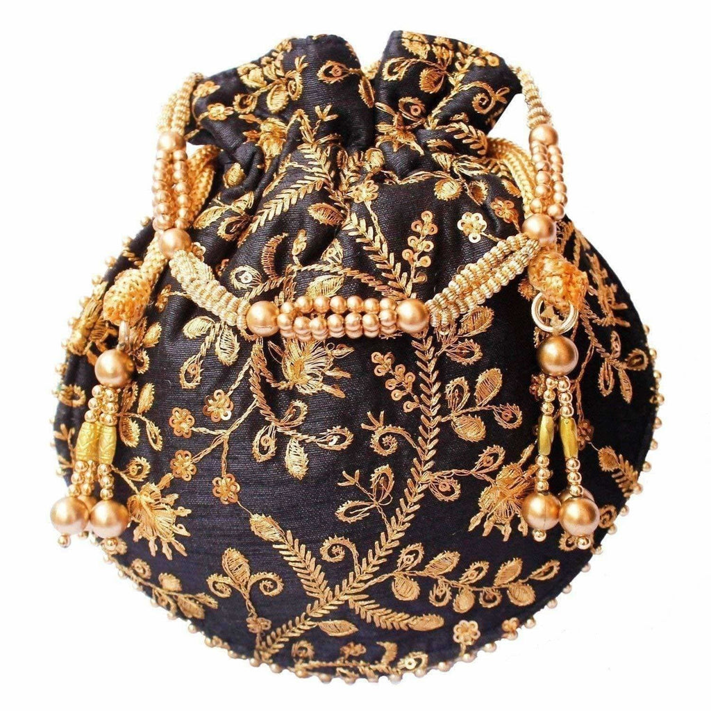 Ethnic Clutch Silk Potli Batwa Pouch Bag with Metal Bead work Gift | Grocsy