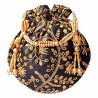 Ethnic Clutch Silk Potli Batwa Pouch Bag with Metal Bead work Gift | Grocsy