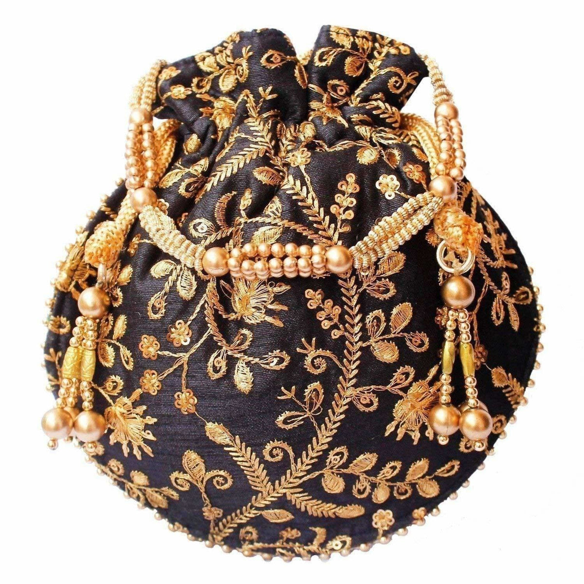 Ethnic Clutch Silk Potli Batwa Pouch Bag with Metal Bead work Gift | Grocsy