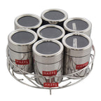 HAZEL Stainless Steel Masala Container|Masala Boxes for Kitchen with 7 Spoons(Set of 7) | Grocsy