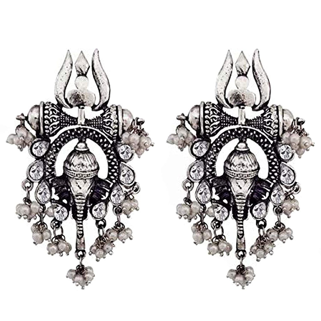 Silver-Plated Alloy Oxidised Ganesh Ji Shape Necklace - The Pari | Grocsy