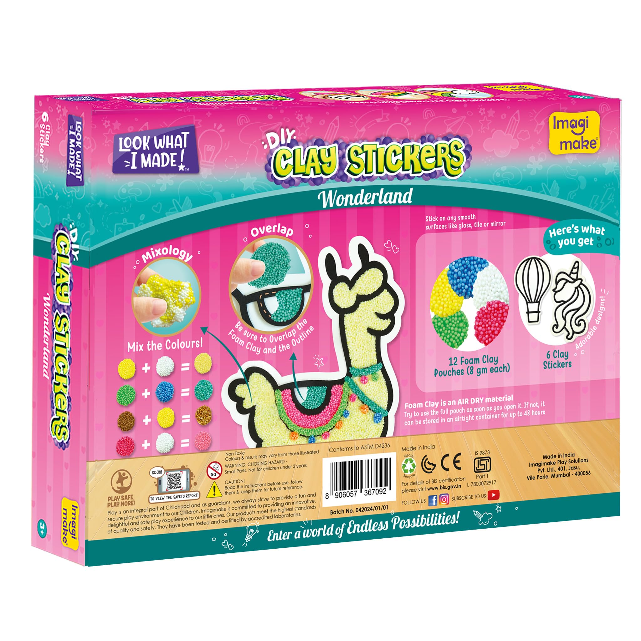 Imagimake Clay Stickers: Wonderland | No Mess Air Dry Foam Clay for Kids, 12 Clay Pouches, 8 Colors, 6 Unique DIY Stickers | Craft Supplies, Travel Toys | Birthday Gifts for Kids Ages 3 4 5 6 7 8 | Grocsy