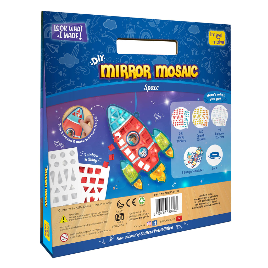 Imagimake Mirror Mosaic Space Theme Kids Art Set | DIY Craft Kit with Foil Stickers | Birthday Gift for Boys and Girls Ages 3-8 | Travel Toys | Crafts for Kids Ages 4-8 | Grocsy