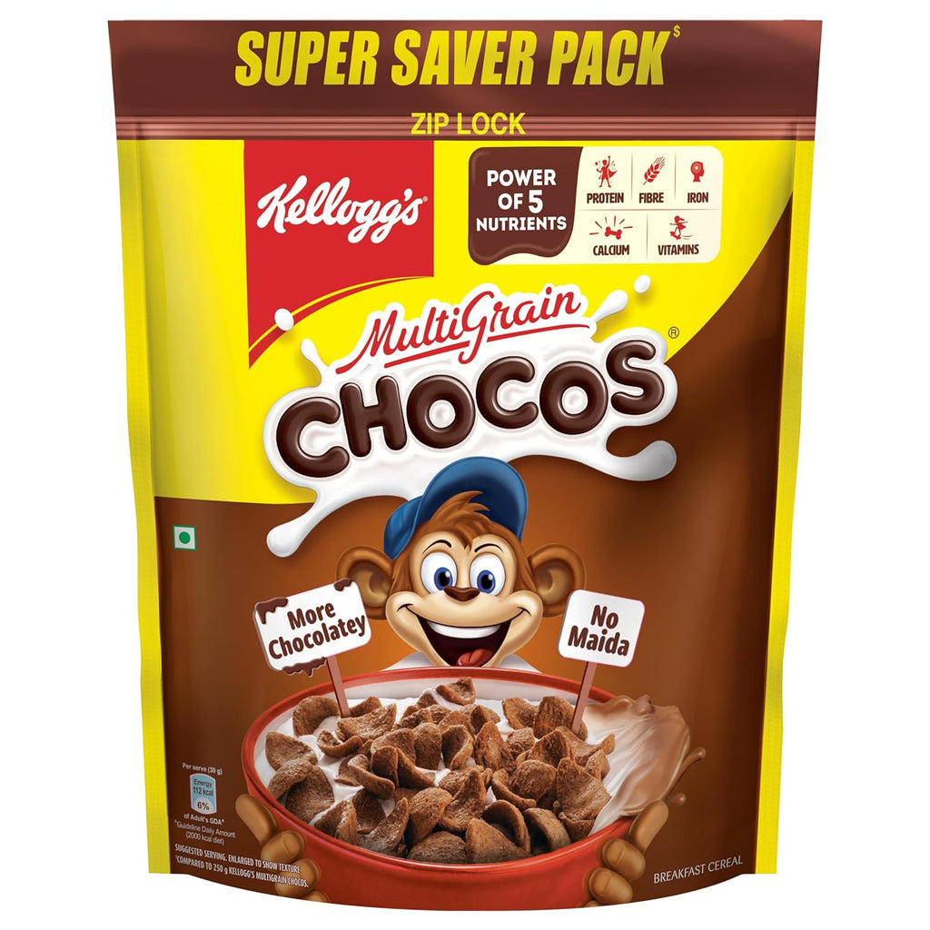 Kellogg's Multigrain Chocos For Kids, Power Of 5 Nutrients Protein, Fibre, Iron, Calcium, Vitamins | Grocsy