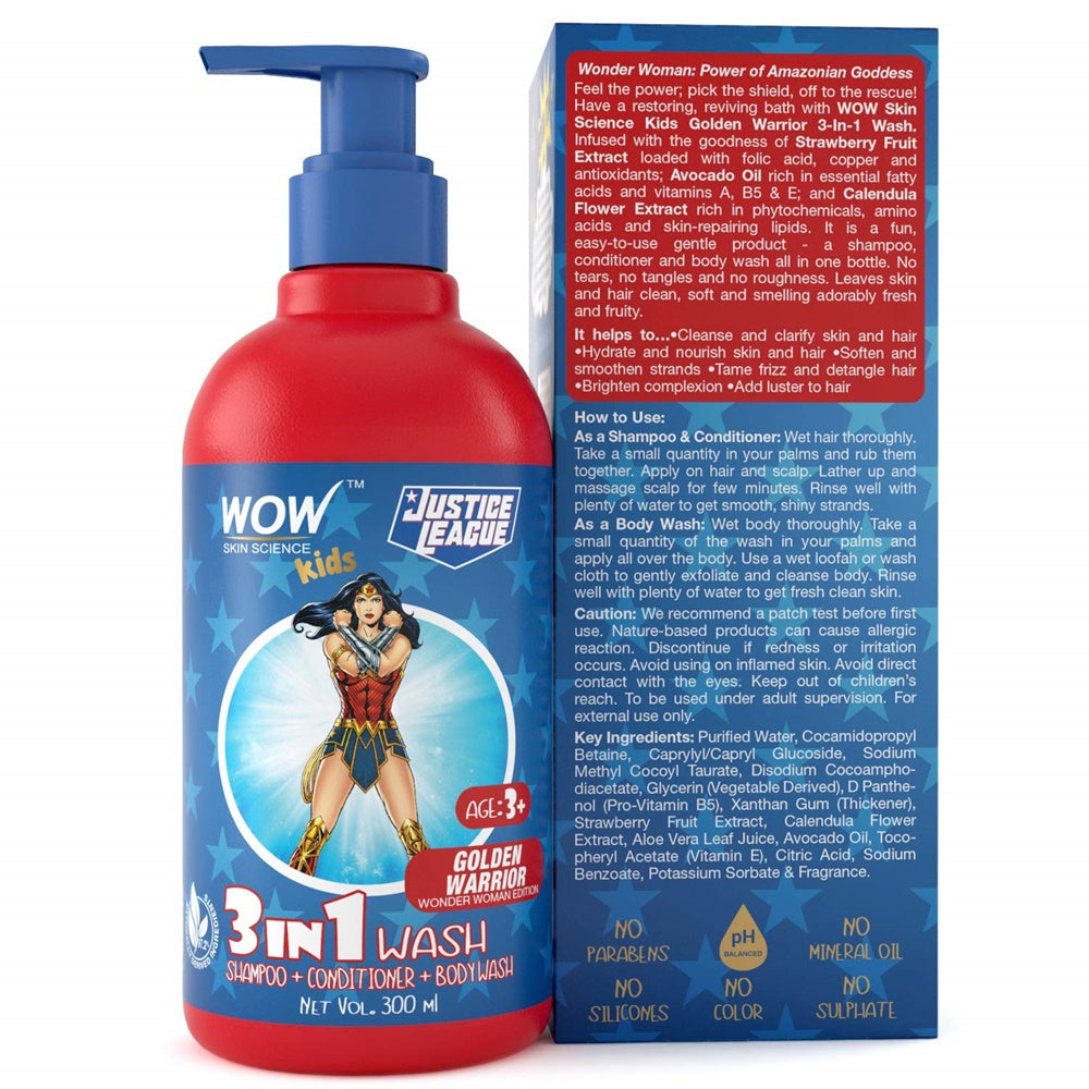 Wow Skin Science Kids 3 in 1 Wash - Golden Warrior Wonder Woman Edition | Grocsy