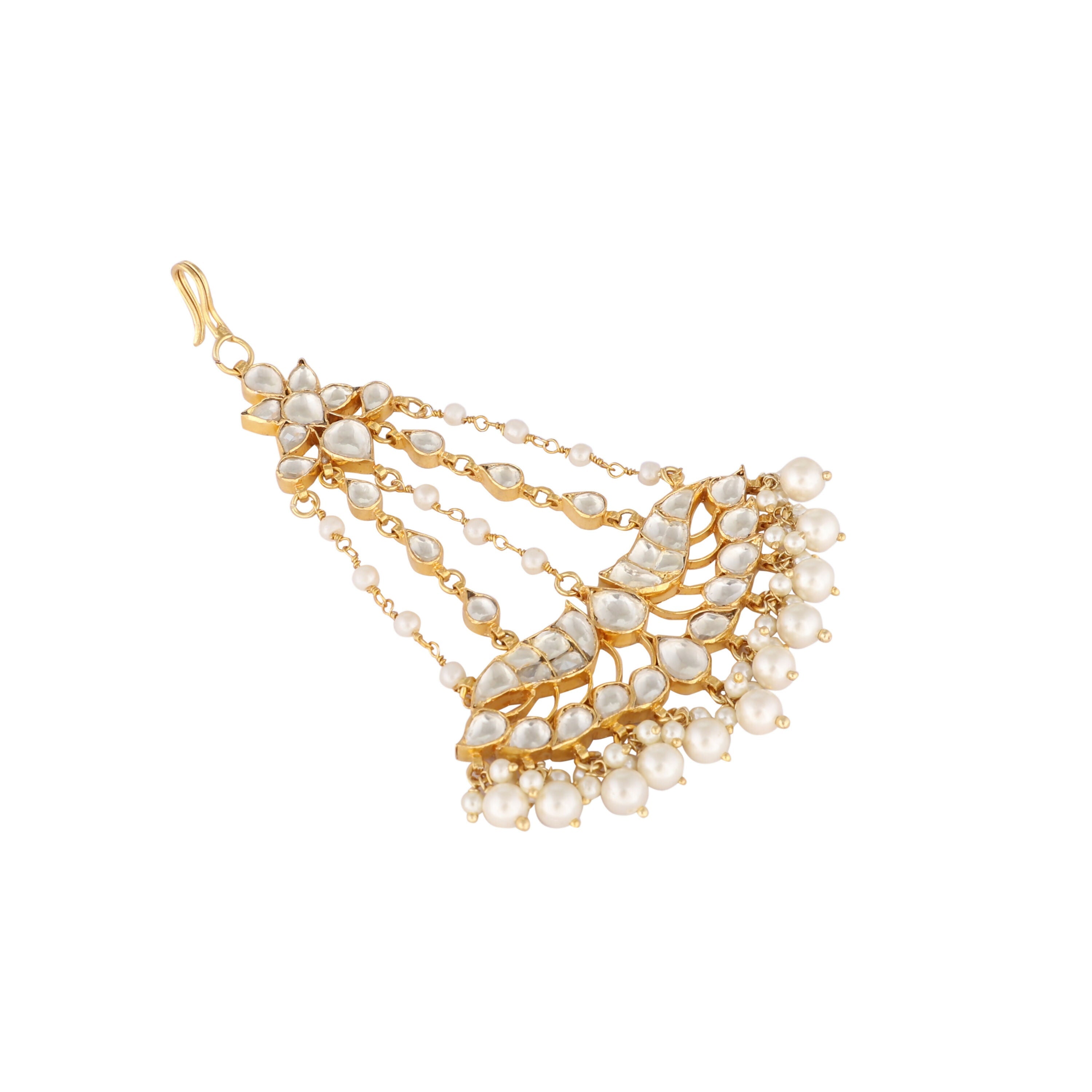 Nuyug 22K Gold-Plated Kundan & Pearl Studded Jhumar Paasa Head Jewellery | Grocsy