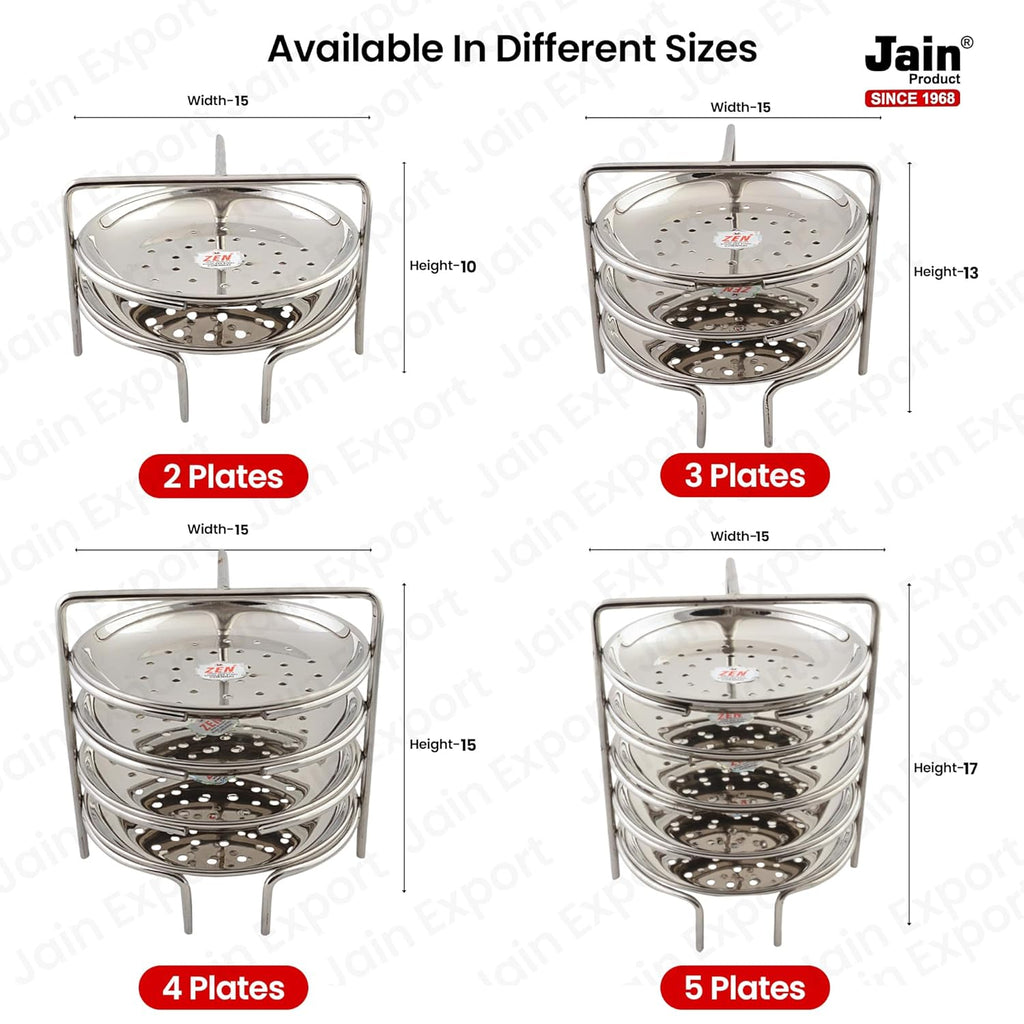Jain Stainless Steel Idiyappam Stand (Small Size) with 3 Plates|Momos/Vegetable Steamer Utensil, Pack of 1 - Silver Color | Grocsy