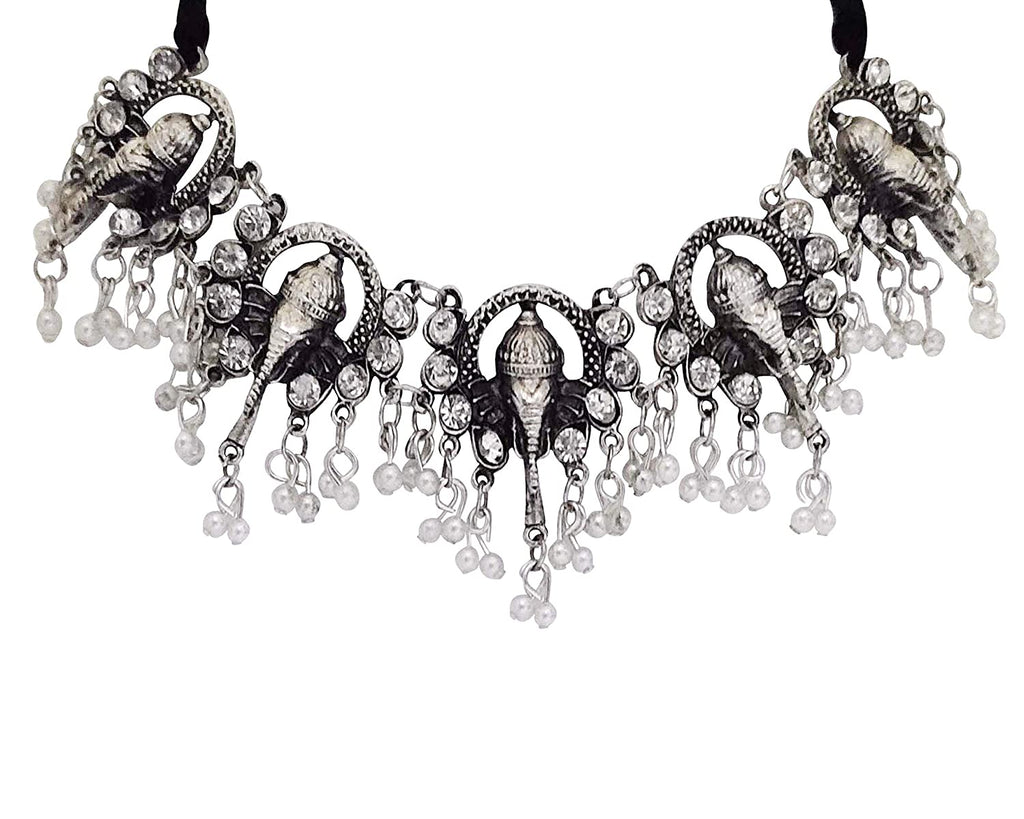 Silver-Plated Alloy Oxidised Ganesh Ji Shape Necklace - The Pari | Grocsy