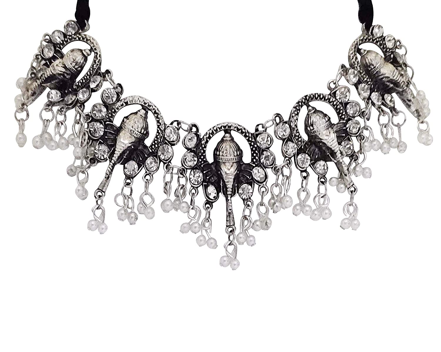 Silver-Plated Alloy Oxidised Ganesh Ji Shape Necklace - The Pari | Grocsy
