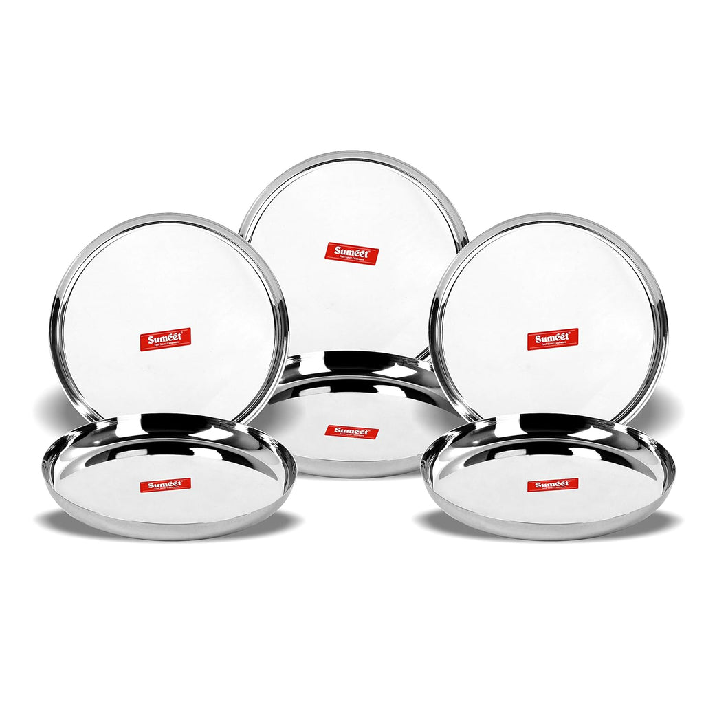 Sumeet Stainless Steel Plates - Set of 6, Silver | Grocsy
