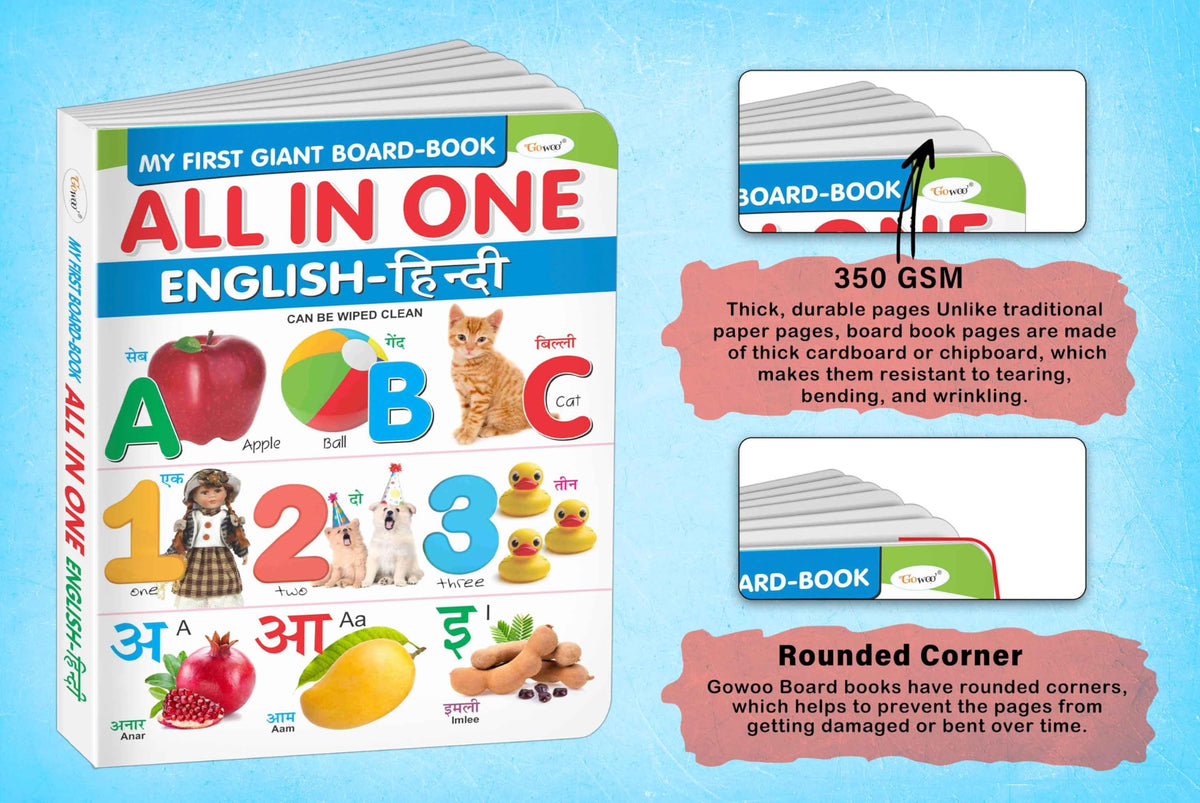 My First Giant Board Book (English-Hindi) With 31 Topics (Waterproof, Dust-Resistant, Big Fonts, Hard Laminated, Realistic Pictures, Tear Resistent) | Gift Set For Kids | Grocsy
