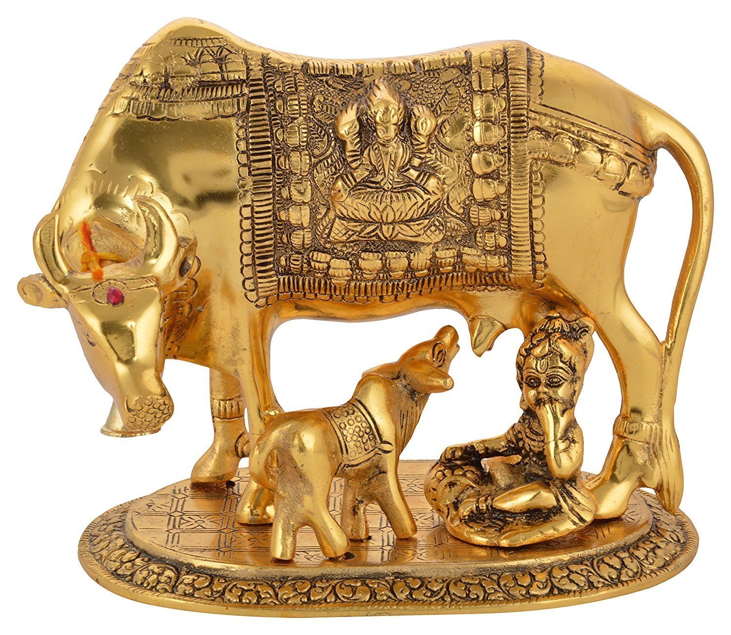 BRIJ HAAT Kamdhenu Cow and Calf Metal Showpiece for Home Decoration and Decorative Gift Item @17cm Gold | Grocsy