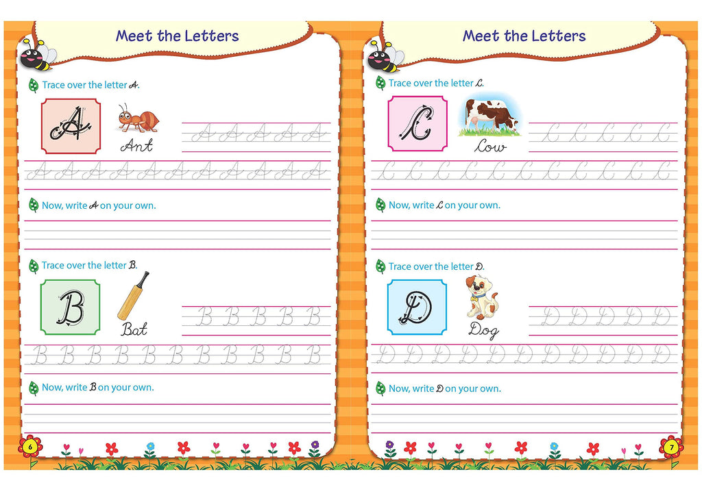 Scholars Hub Cursive Writing Books Combo (Vol 0,1) (For Ages 4-6)- Capital Letters, Small Letters & Word Family | Pack Of 2 Books | Grocsy