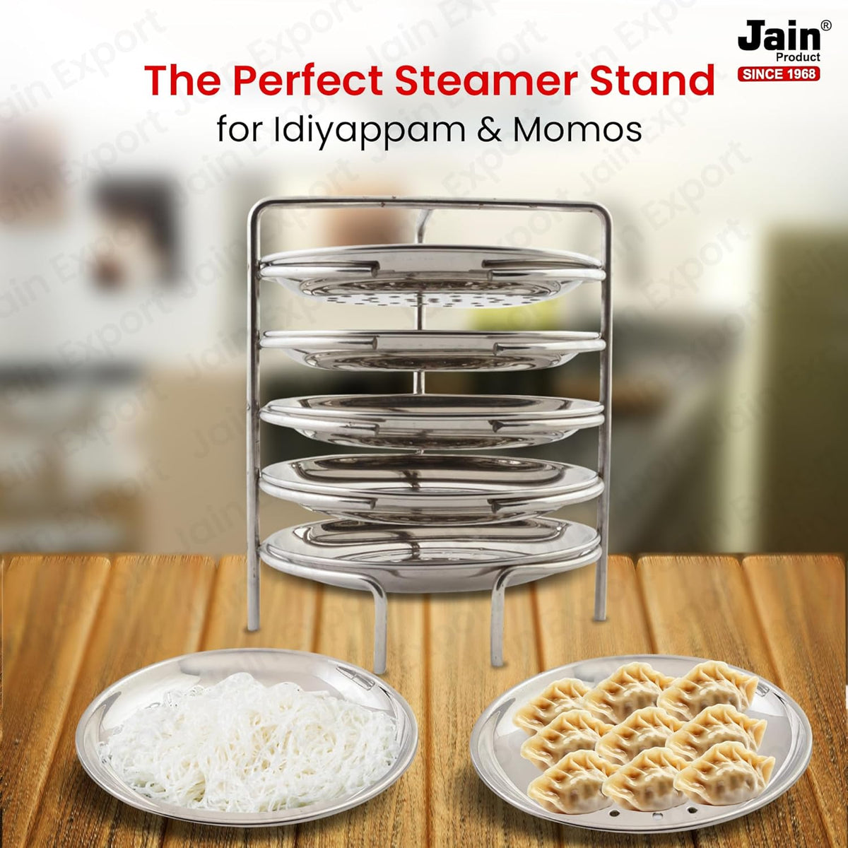 Jain Stainless Steel Idiyappam Stand (Small Size) with 3 Plates|Momos/Vegetable Steamer Utensil, Pack of 1 - Silver Color | Grocsy
