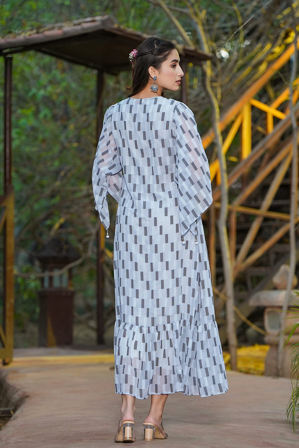Juniper Women's Women Beautiful Grey Checked Tiered Dress | Grocsy